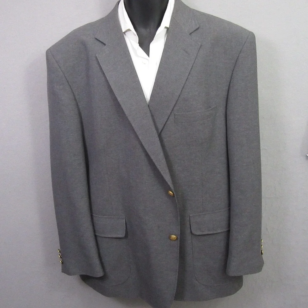 David Taylor Blazer Light Gray Gold Button Mens 46R Wool Blend Single Vent